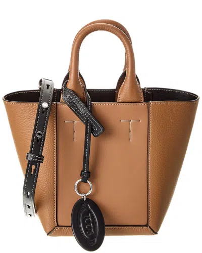 Tod's Logo Tag Leather Tote In Brown