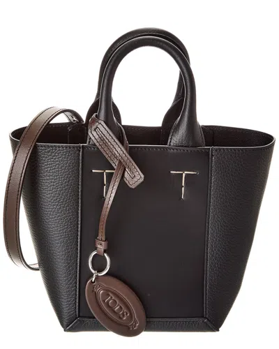 Tod's Logo Tag Leather Tote In Brown