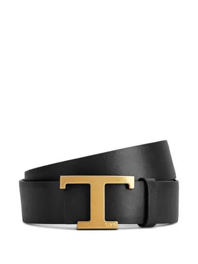 Tod's Logo-buckle Leather Belt In Black