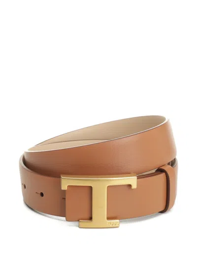 Tod's Logo-buckle Reversible Calf Leather Belt In Brown