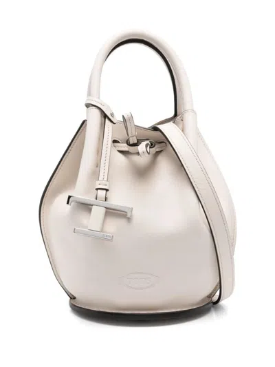 Tod's Logo-charm Leather Mini Bucket Bag In Neutral