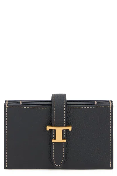 Tod's Logo-embellished Calfskin Wallet In Black