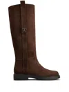 Tod's Long Brown Leather Boots With Strap Detail In Brown