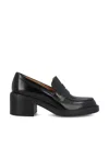 Tod's Leather Block Heel Loafers With Round Toe In Black