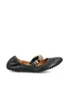 Tod's Ballerina In Leather With Strap With Metal Rings In Black