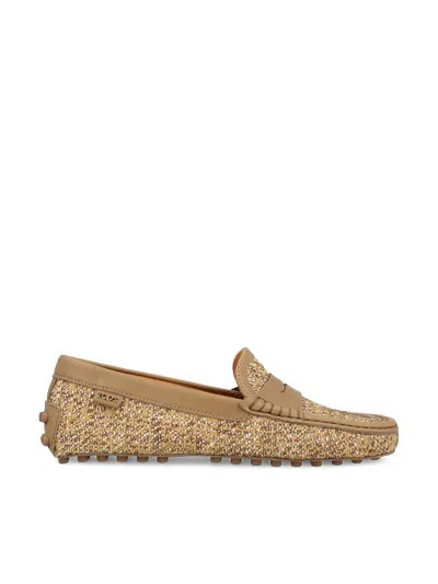 Tod's Gommino Driving Shoes In Fabric And Leather In Brown