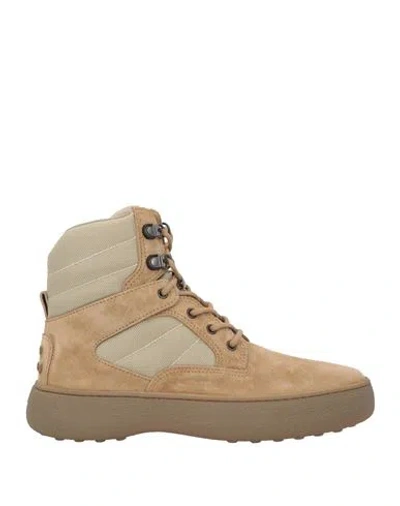 Tod's Man Ankle Boots Beige Size 9 Leather, Textile Fibers In Sand