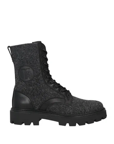 Tod's Man Ankle Boots Black Size 8.5 Textile Fibers, Leather