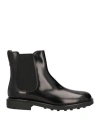 Tod's Man Ankle Boots Black Size 8 Leather, Elastic Fibres In Black