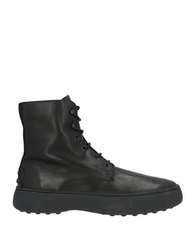 Tod's Man Ankle Boots Black Size 9.5 Leather In Multi