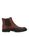 Tod's Man Ankle Boots Brown Size 10.5 Soft Leather, Textile Fibers