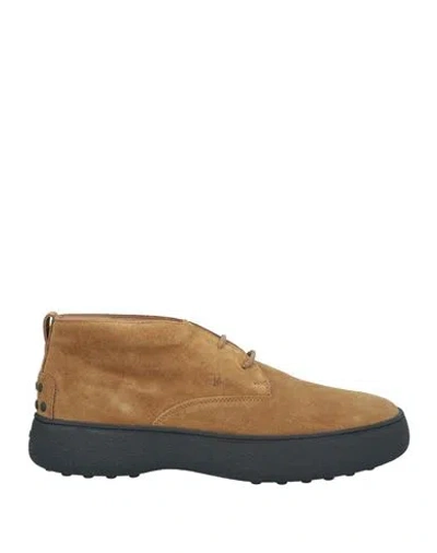 Tod's Man Ankle Boots Camel Size 11 Soft Leather In Beige