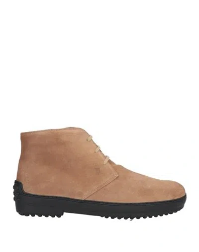 Tod's Man Ankle Boots Camel Size 7.5 Soft Leather In Beige