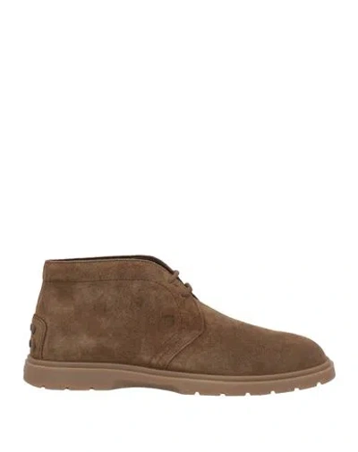 Tod's Man Ankle Boots Camel Size 8 Leather In Brown