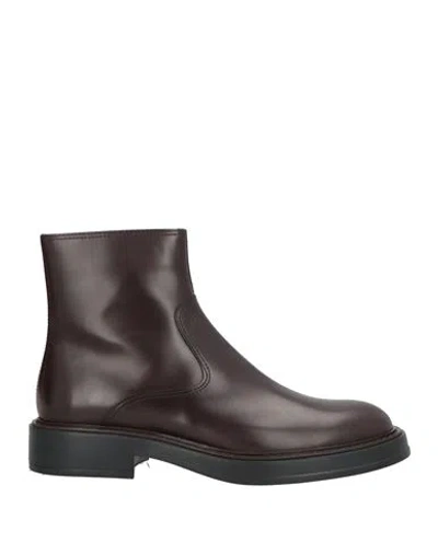 Tod's Man Ankle Boots Chocolate Brown Size 9 Leather In Animal Print