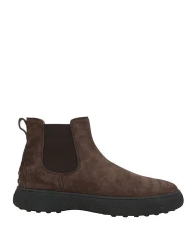 Tod's Man Ankle Boots Dark Brown Size 7 Leather, Textile Fibers