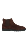Tod's Man Ankle Boots Dark Brown Size 11.5 Leather, Textile Fibers