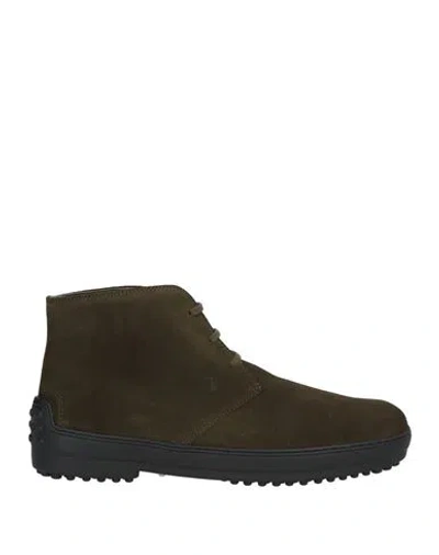Tod's Man Ankle Boots Dark Green Size 8.5 Soft Leather