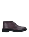 Tod's Man Ankle Boots Dark Purple Size 9 Soft Leather In Red