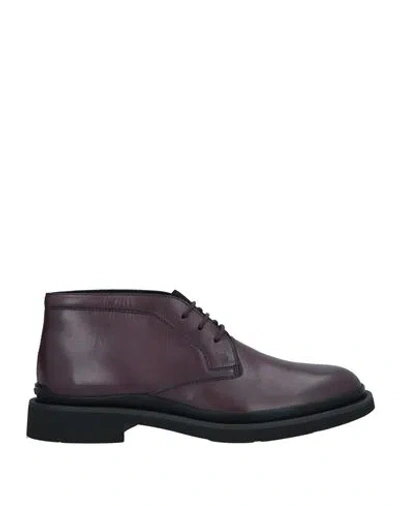 Tod's Man Ankle Boots Dark Purple Size 9 Soft Leather In Red