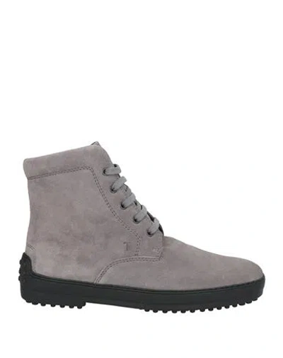 Tod's Man Ankle Boots Grey Size 9 Leather In Gray