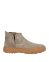 Tod's Man Ankle Boots Grey Size 9 Leather, Textile Fibers In Grey