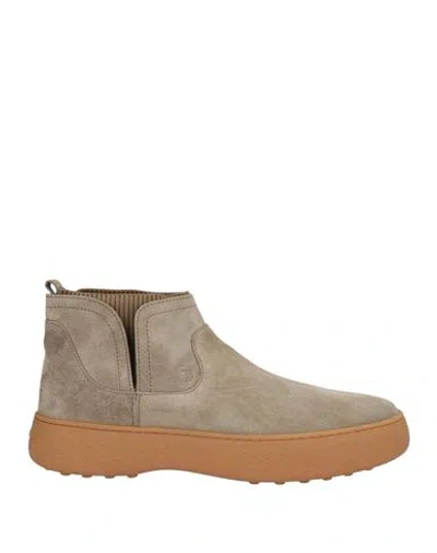 Tod's Man Ankle Boots Grey Size 9 Leather, Textile Fibers
