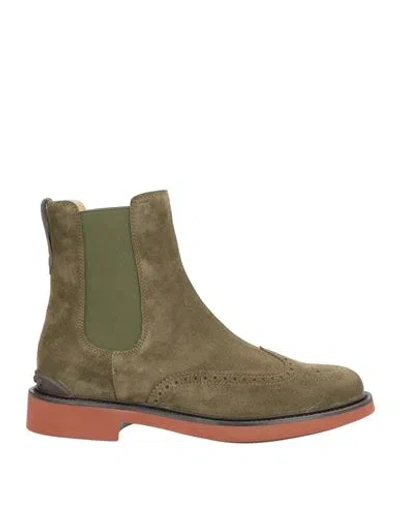Tod's Man Ankle Boots Military Green Size 7 Leather