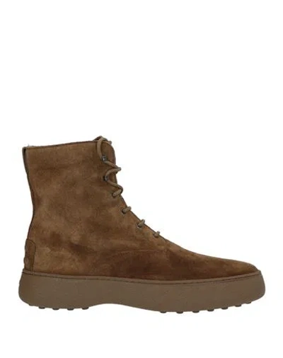 Tod's Man Ankle Boots Military Green Size 9.5 Leather In Brown