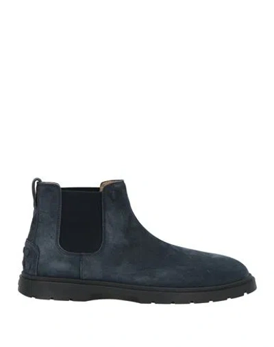 Tod's Man Ankle Boots Navy Size 7 Leather, Textile Fibers