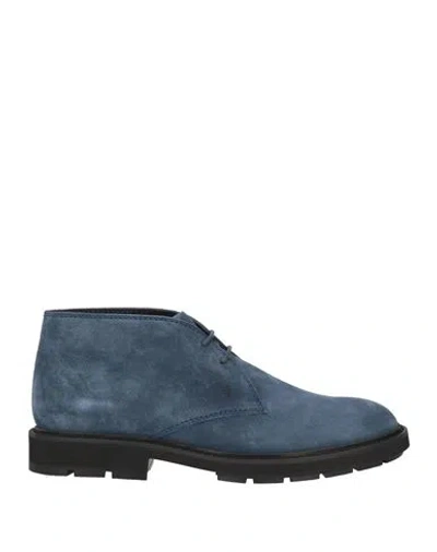 Tod's Man Ankle Boots Navy Size 9 Leather In Navy Blue
