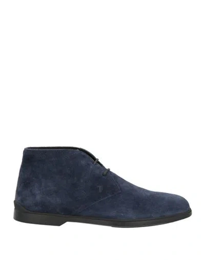Tod's Man Ankle Boots Navy Size 9 Leather In Navy Blue