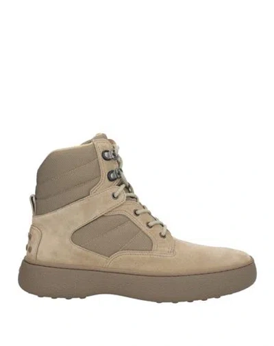 Tod's Man Ankle Boots Sand Size 9 Leather, Textile Fibers
