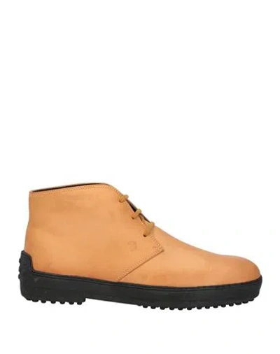 Tod's Man Ankle Boots Sand Size 9 Leather In Beige