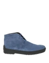 Tod's Man Ankle Boots Slate Blue Size 8.5 Soft Leather In Animal Print