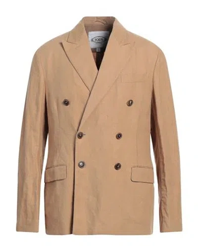 Tod's Man Blazer Camel Size 38 Linen In Beige