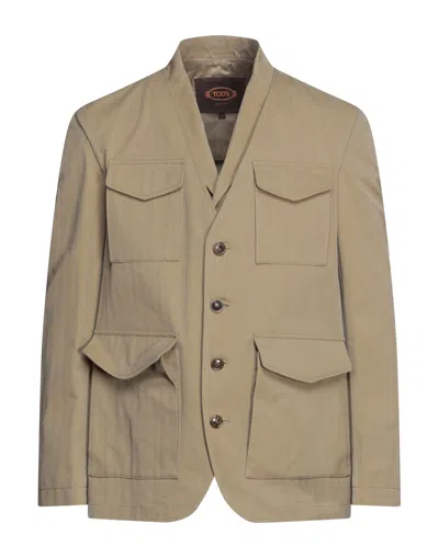 Tod's Man Blazer Khaki Size 42 Cotton In Beige