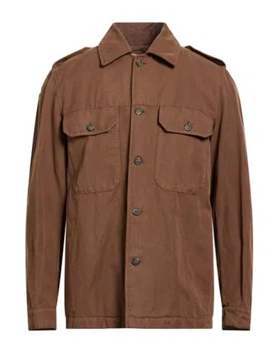 Tod's Man Jacket Brown Size 44 Cotton, Linen, Cow Leather