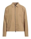 Tod's Man Jacket Camel Size 44 Polyester, Cotton, Cow Leather In Brown