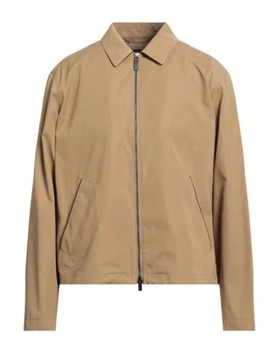 Tod's Man Jacket Camel Size 44 Polyester, Cotton, Cow Leather In Brown