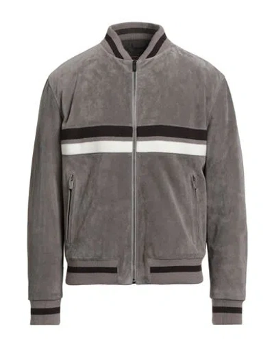 Tod's Man Jacket Grey Size 42 Cow Leather, Merino Wool, Acrylic In Gray