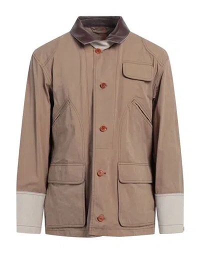 Tod's Man Jacket Light Brown Size 44 Cotton, Polyester, Polyamide, Cow Leather In Beige