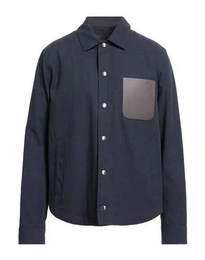 Tod's Man Jacket Navy Size 36 Cotton, Linen, Cow Leather In Blue