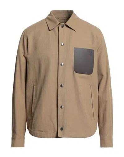 Tod's Man Jacket Sand Size 40 Cotton, Linen, Cow Leather In Brown