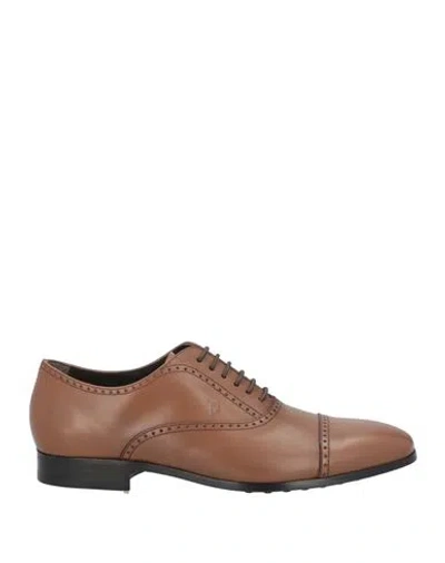 Tod's Man Lace-up Shoes Camel Size 8 Leather