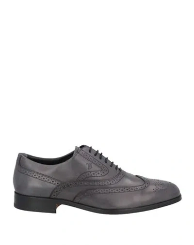 Tod's Man Lace-up Shoes Lead Size 8.5 Soft Leather In Grey