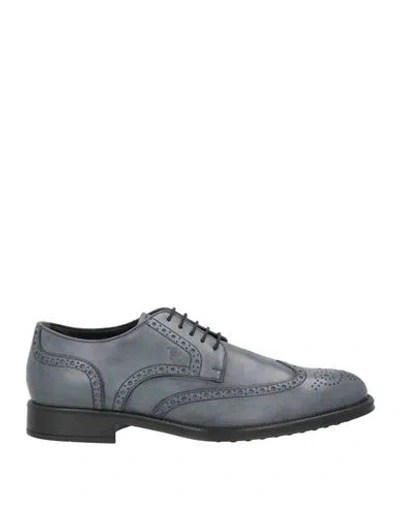 Tod's Man Lace-up Shoes Slate Blue Size 9 Leather