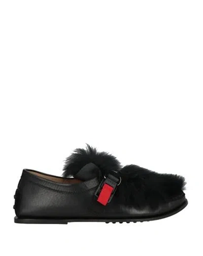Tod's Man Loafers Black Size 9 Leather, Shearling