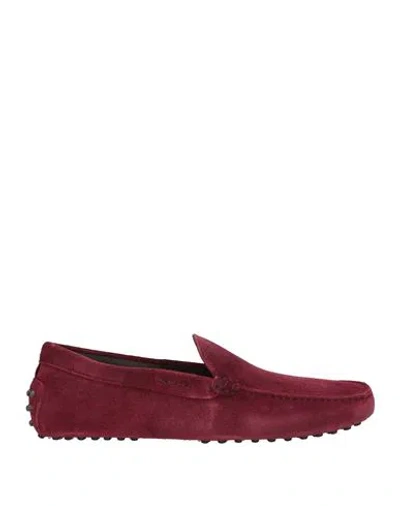 Tod's Man Loafers Burgundy Size 8.5 Leather In Red