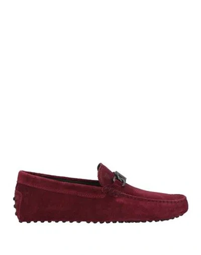 Tod's Man Loafers Burgundy Size 9 Leather In Red